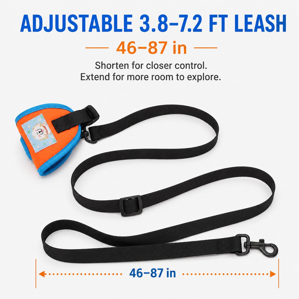 Ortekor Hands-Free Wrist Dog Leash for Daily Walks – Adjustable 3.8–7.2 ft Lead with Breathable Wrist Strap to Keep Your Hands Free