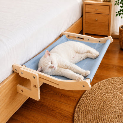 Ortekor Bedside Hanging Cat Hammock Bed - Space-Saving Elevated Cat Lounge for Beds, Sofas & Windows