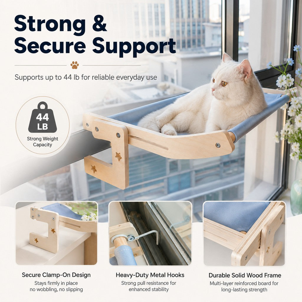 Ortekor Bedside Hanging Cat Hammock Bed - Space-Saving Elevated Cat Lounge for Beds, Sofas & Windows