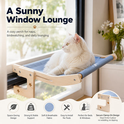 Ortekor Bedside Hanging Cat Hammock Bed - Space-Saving Elevated Cat Lounge for Beds, Sofas & Windows