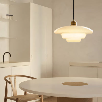 White Glass Hanging Ceiling Fixture 12.6 in Adjustable Cord Modern Island Light for Kitchen Dining Room Bedroom Foyer E27 Base Art Deco Styl