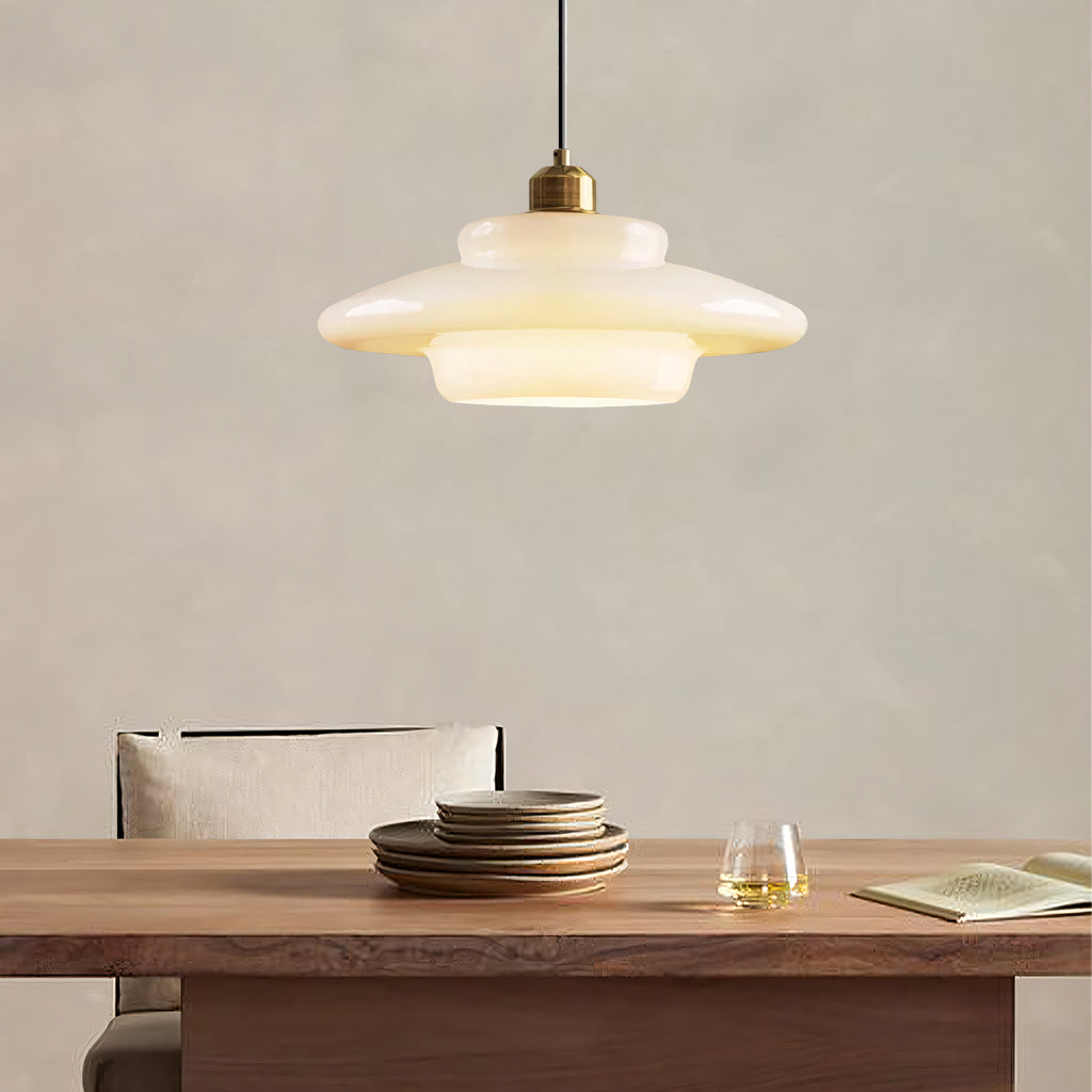 White Glass Hanging Ceiling Fixture 12.6 in Adjustable Cord Modern Island Light for Kitchen Dining Room Bedroom Foyer E27 Base Art Deco Styl