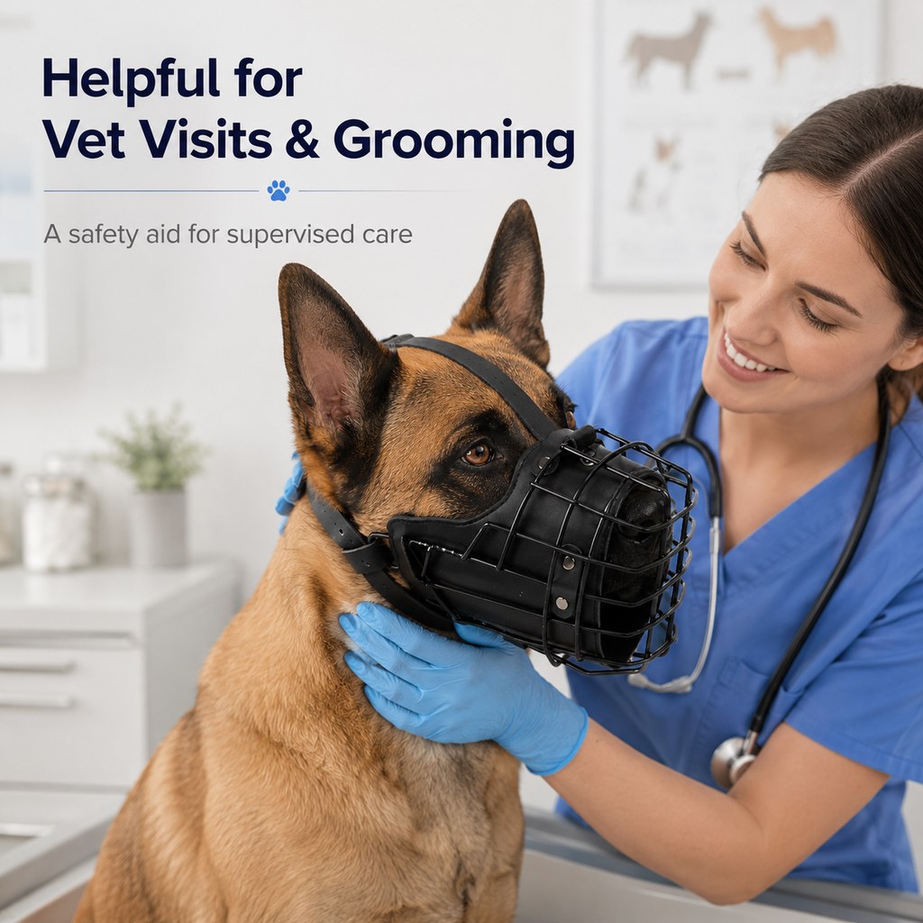 Ortekor Heavy-Duty Black Steel Basket Dog Muzzle for Large Dogs - Safer Walks, Vet Visits & Anti-Scavenging Control