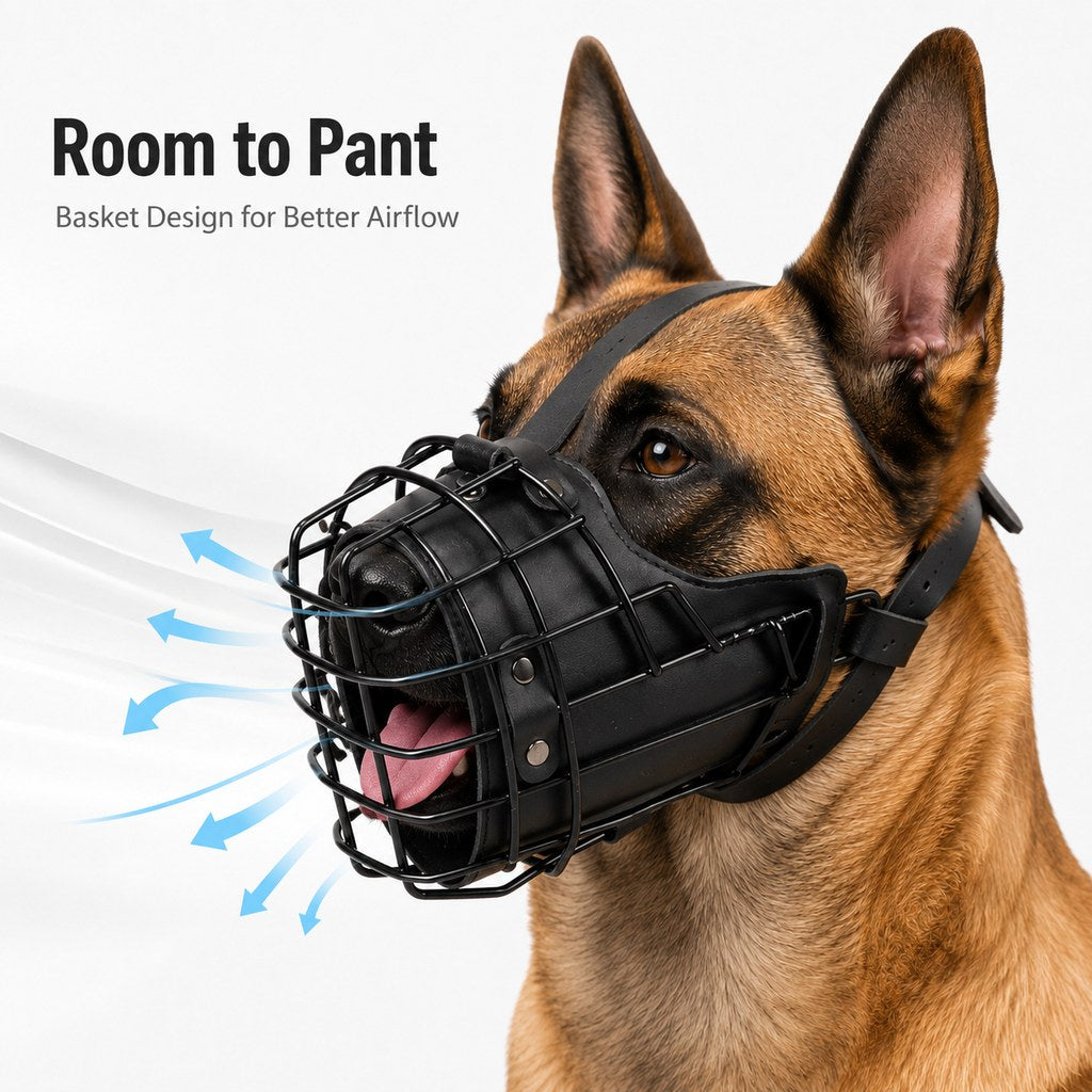 Ortekor Heavy-Duty Black Steel Basket Dog Muzzle for Large Dogs - Safer Walks, Vet Visits & Anti-Scavenging Control