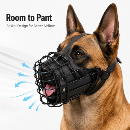 Ortekor Heavy-Duty Black Steel Basket Dog Muzzle for Large Dogs - Safer Walks, Vet Visits & Anti-Scavenging Control