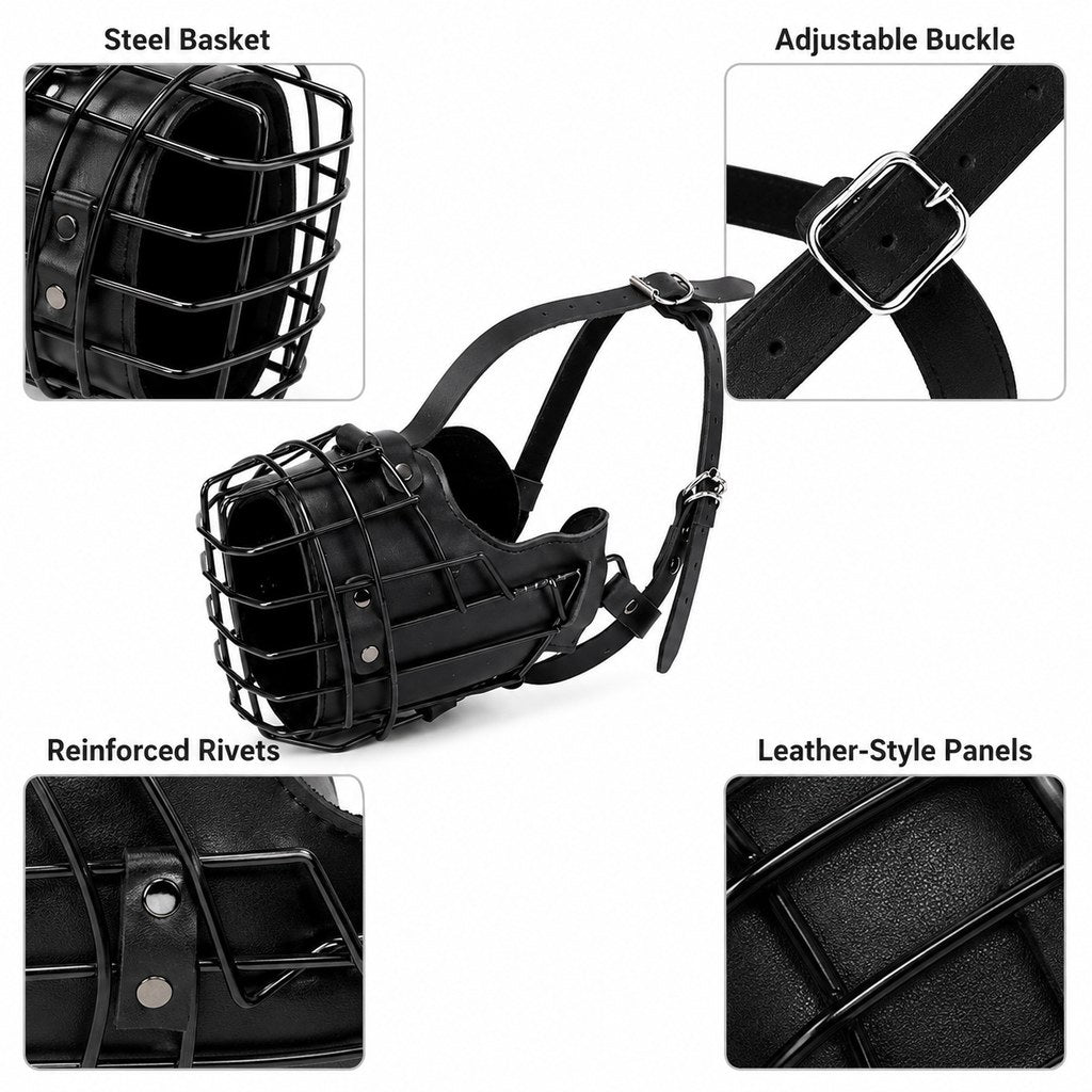 Ortekor Heavy-Duty Black Steel Basket Dog Muzzle for Large Dogs - Safer Walks, Vet Visits & Anti-Scavenging Control