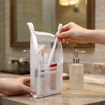 Upright Toiletry Organizer Pouch with Dividers for Travel | Water-Resistant EVA Case for Toothbrush, Toothpaste & Essentials | Compact Bathr