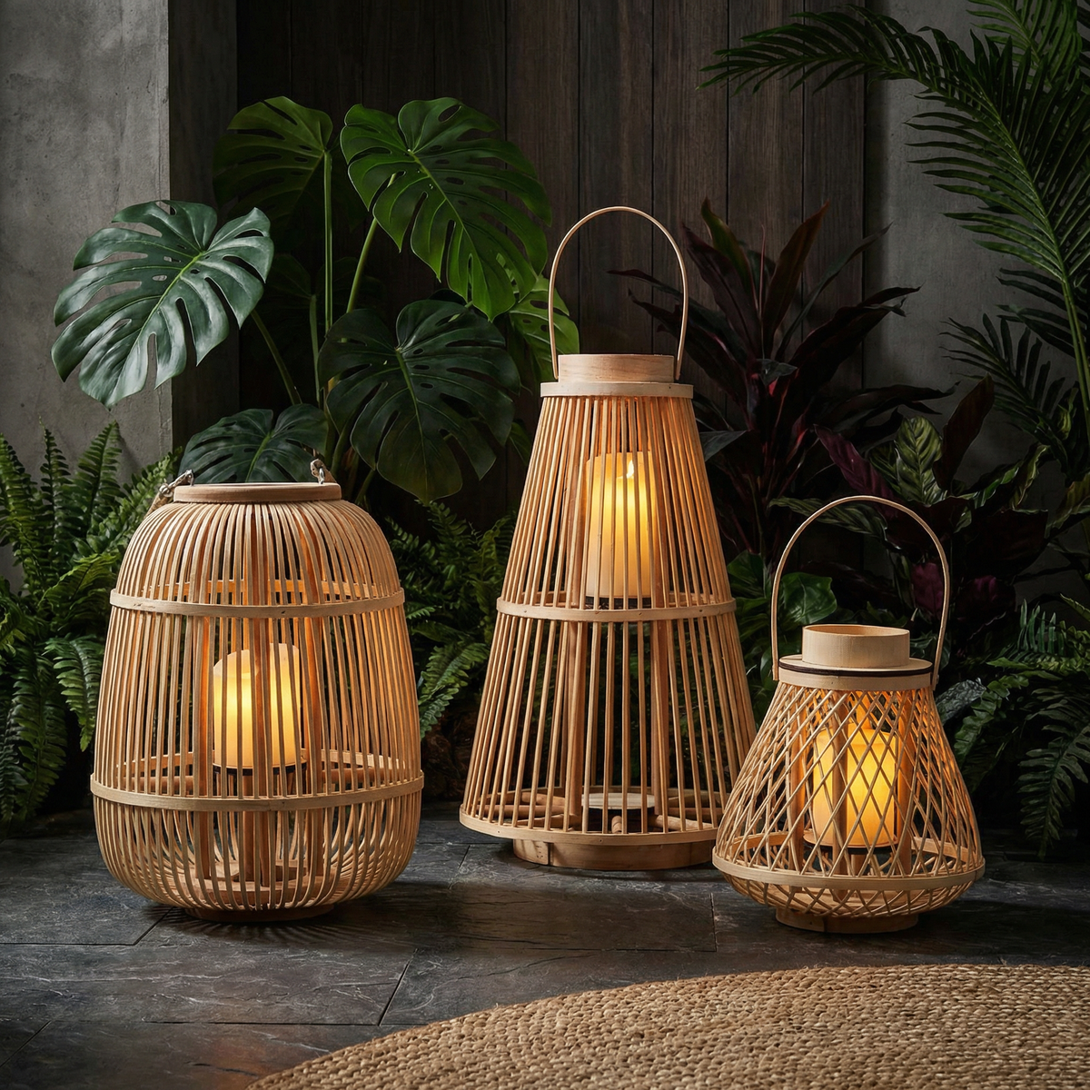 Battery-Operated Woven Lantern with LED Flameless Candle for Patio Gardens Tabletop Hanging Decor Cordless Indoor Outdoor Accent Light