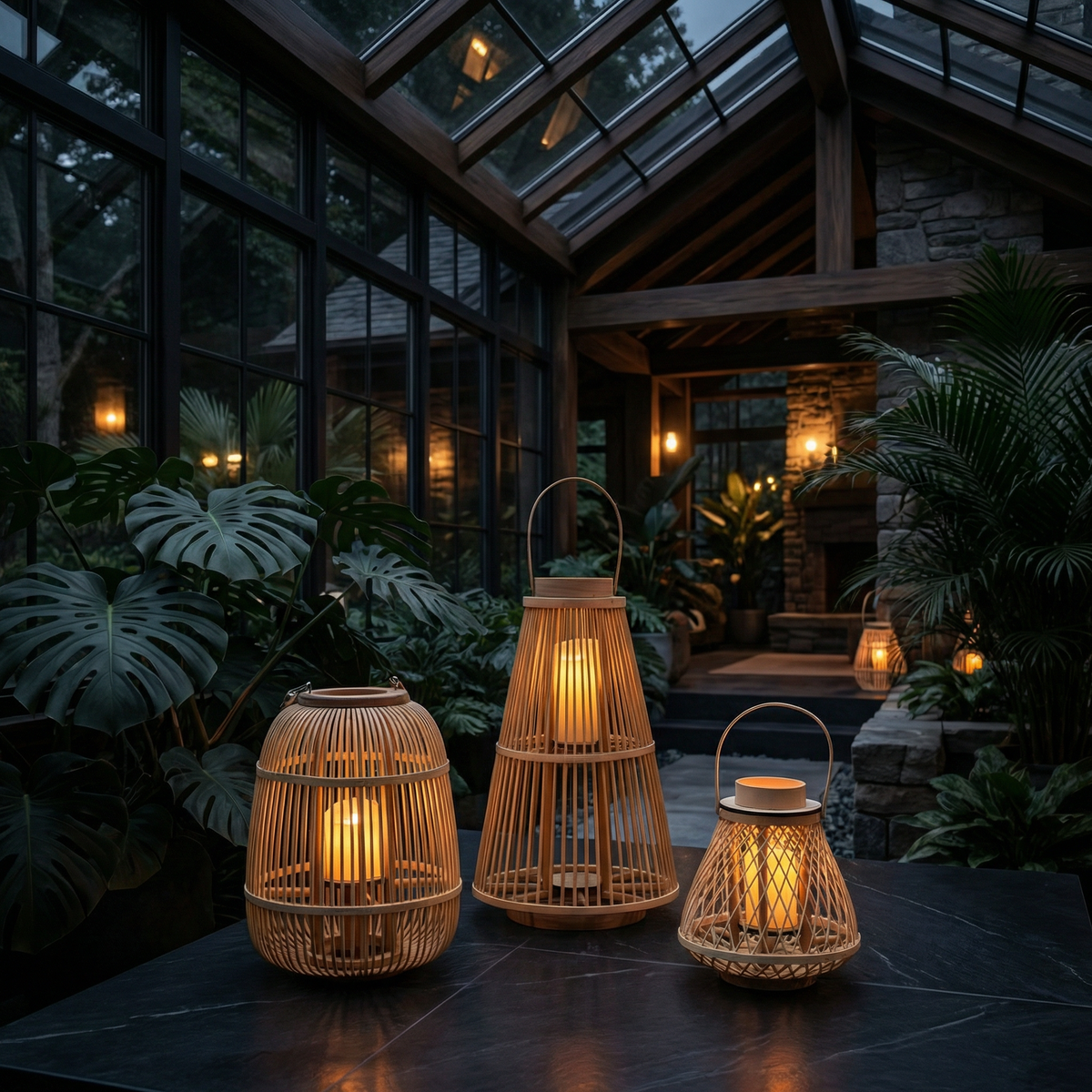 Battery-Operated Woven Lantern with LED Flameless Candle for Patio Gardens Tabletop Hanging Decor Cordless Indoor Outdoor Accent Light