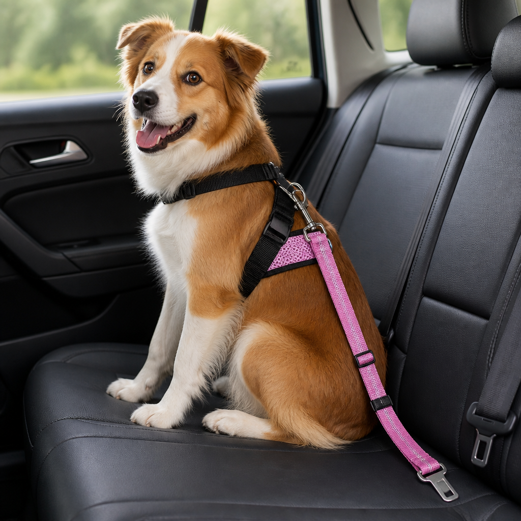 Ortekor Adjustable Breathable Mesh Dog Car Harness (Elastic Seatbelt Tether)