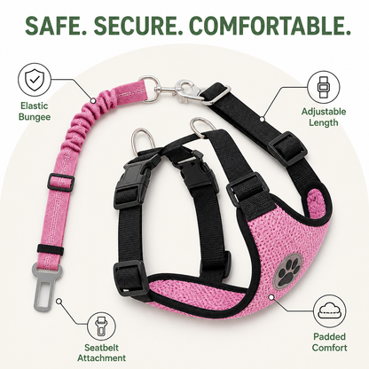 Ortekor Adjustable Breathable Mesh Dog Car Harness (Elastic Seatbelt Tether)