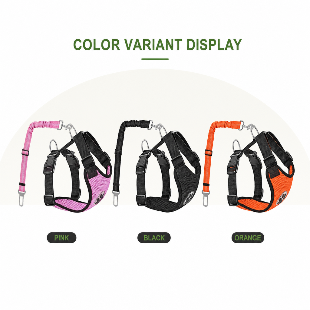 Ortekor Adjustable Breathable Mesh Dog Car Harness (Elastic Seatbelt Tether)