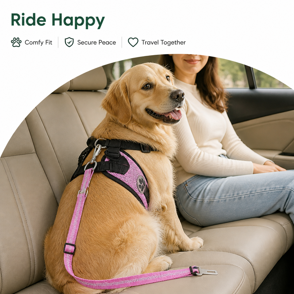 Ortekor Adjustable Breathable Mesh Dog Car Harness (Elastic Seatbelt Tether)