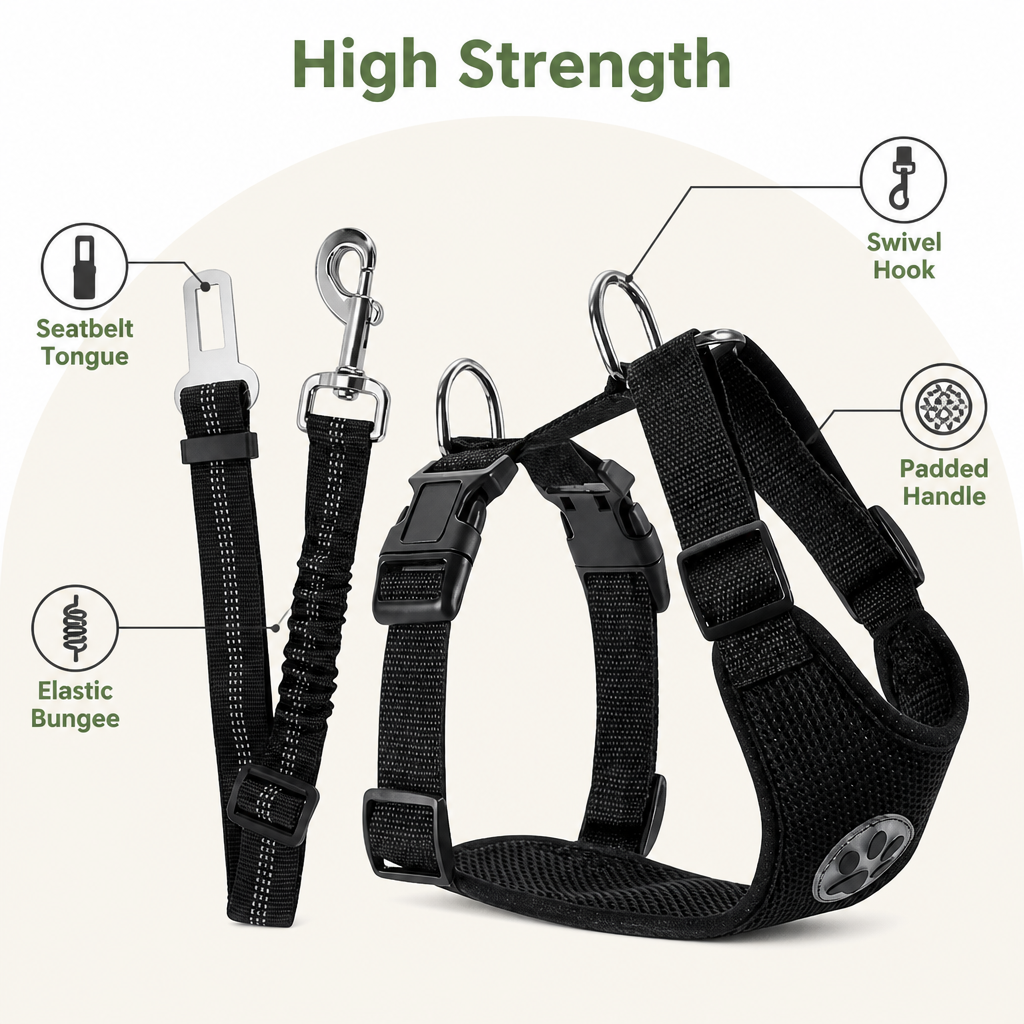 Ortekor Breathable Mesh & Elastic Tether Dog Car Harness