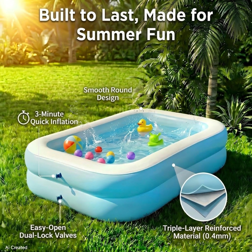 Rectangular Inflatable Pool for Children and Adults – Thickened Design