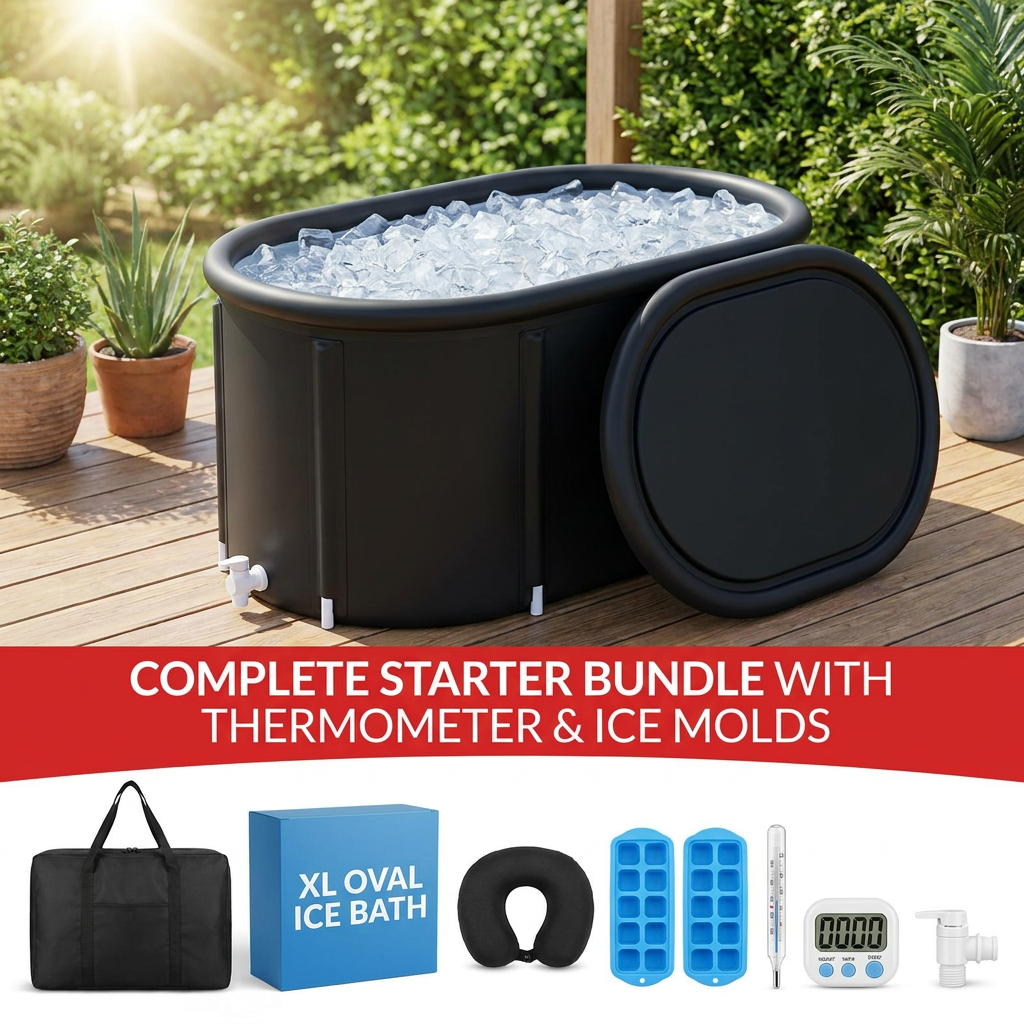 Large Oval Cold Plunge Tub Set with Timer, Thermometer, and Ice Molds
