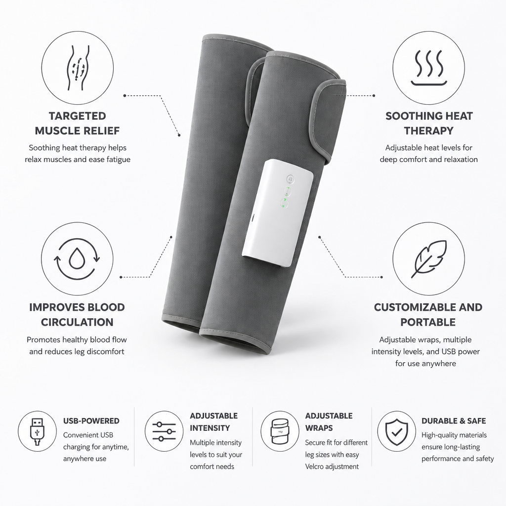 Heated USB-Powered Leg Massager (Adjustable Wraps & Intensity)