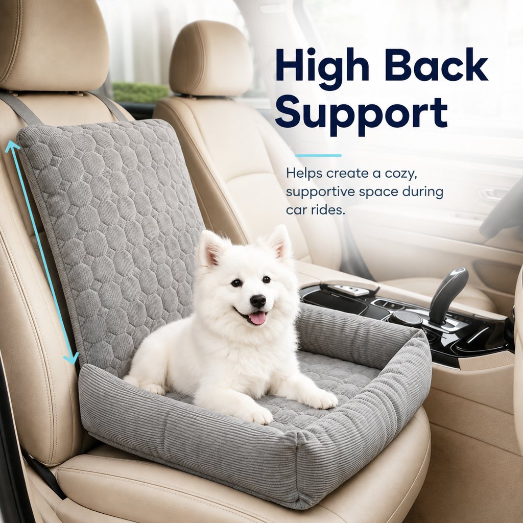 Ortekor High Back Corduroy Pet Car Seat Bed for Dogs & Cats - Cozy Travel Booster Seat with Soft Bolster Support for Comfortable Car Rides & Road Trips
