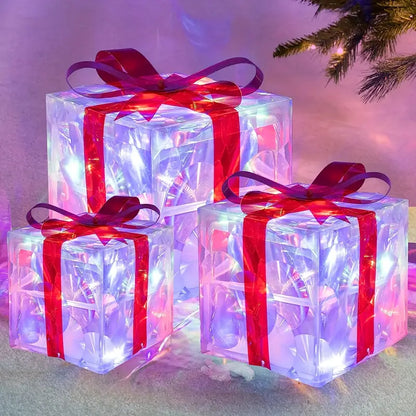 Holly Jolly Boxes™ - Set Of 3 Christmas Light Gift Boxes Decoration