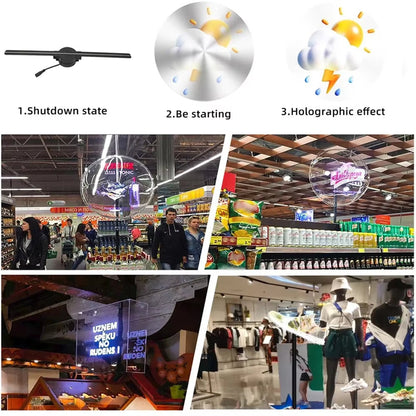 3D Holographic Fan Display – App-Controlled Floating LED Projector for Retail, Events & Advertising