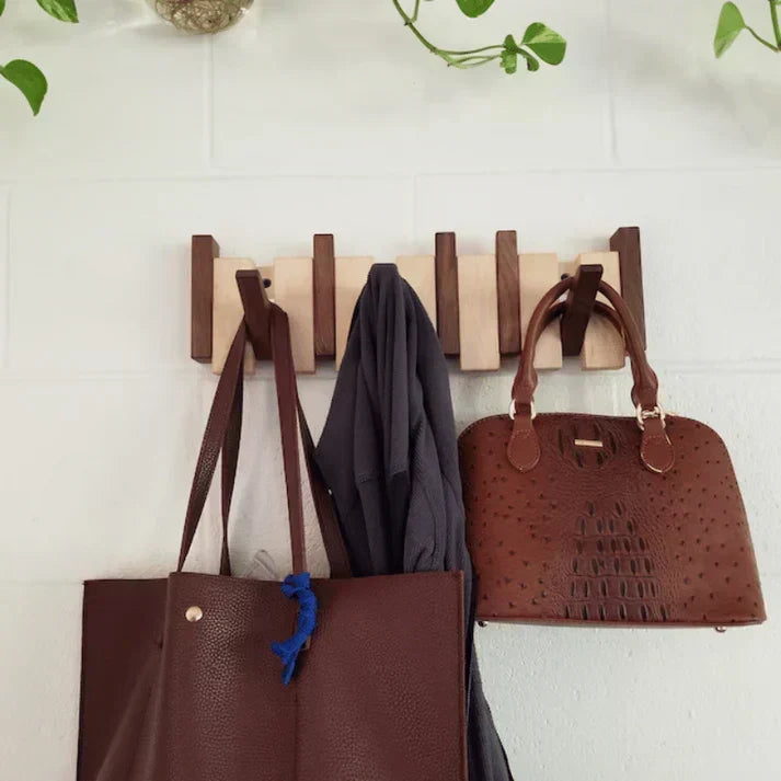 Wall-Mounted Coat Rack with Wooden Piano Key Design for Entryway
