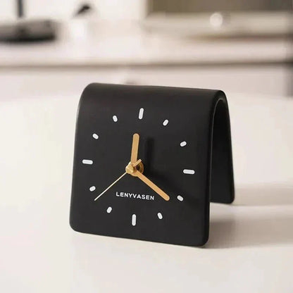 Ceramic Tabletop Clock Silent Quartz Movement 4.8 Inch Rounded Minimalist Timepiece for Bedroom Nightstand Office Desk Home Decor Battery Op