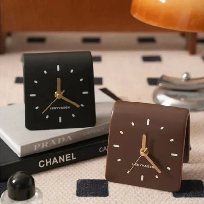 Ceramic Tabletop Clock Silent Quartz Movement 4.8 Inch Rounded Minimalist Timepiece for Bedroom Nightstand Office Desk Home Decor Battery Op