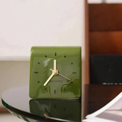 Ceramic Tabletop Clock Silent Quartz Movement 4.8 Inch Rounded Minimalist Timepiece for Bedroom Nightstand Office Desk Home Decor Battery Op