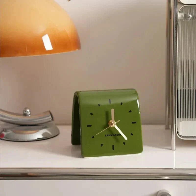 Ceramic Tabletop Clock Silent Quartz Movement 4.8 Inch Rounded Minimalist Timepiece for Bedroom Nightstand Office Desk Home Decor Battery Op