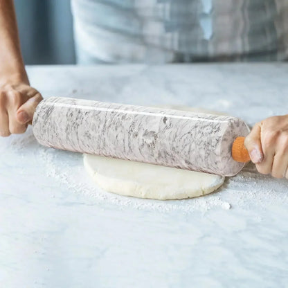 Marble-Effect Dough Roller with Wooden Handles 19 Inches Black for Pizza Pastry Cookies Bread Baking Kitchen Tool Comfortable Grip Even Roll