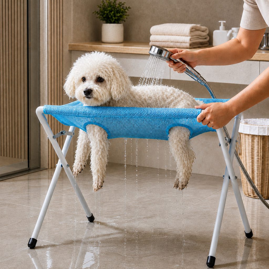 Ortekor Pet grooming rack suitable for cats and small to medium-sized dogs - foldable eight-opening design for convenient home grooming.
