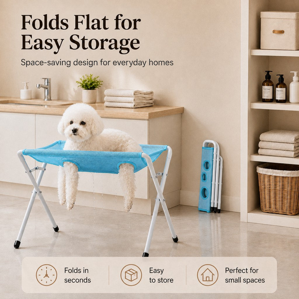 Ortekor Pet grooming rack suitable for cats and small to medium-sized dogs - foldable eight-opening design for convenient home grooming.