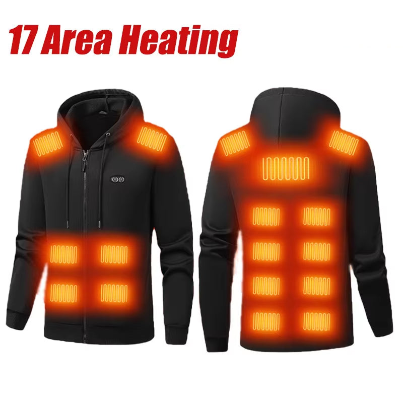 Electric Heated Hoodie with 17 Heating Zones & Dual Temperature Controls for Winter Warmth