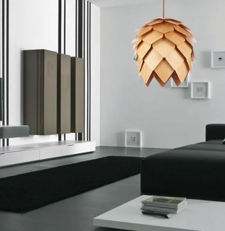 Oak Wood Pendant Light with Crystal Accents and Adjustable Cord for Dining Room, Bar, Living Room