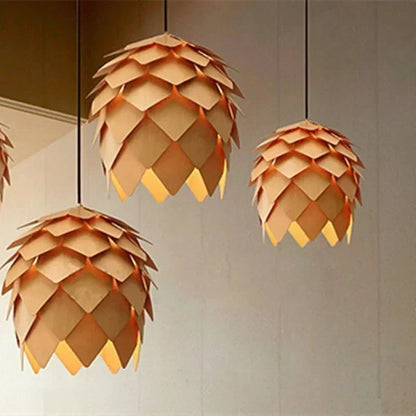 Oak Wood Pendant Light with Crystal Accents and Adjustable Cord for Dining Room, Bar, Living Room