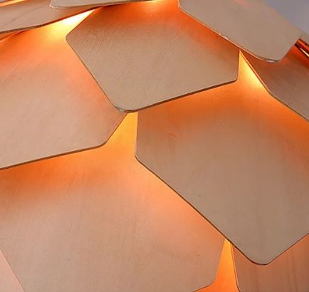 Oak Wood Pendant Light with Crystal Accents and Adjustable Cord for Dining Room, Bar, Living Room