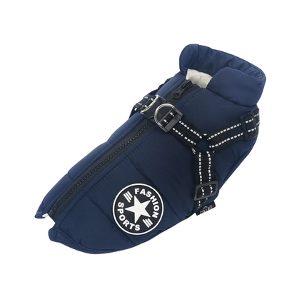 Insulated Dog Coat with Built-In Harness – Water-Resistant Winter Jacket for Dogs, Reflective Trim