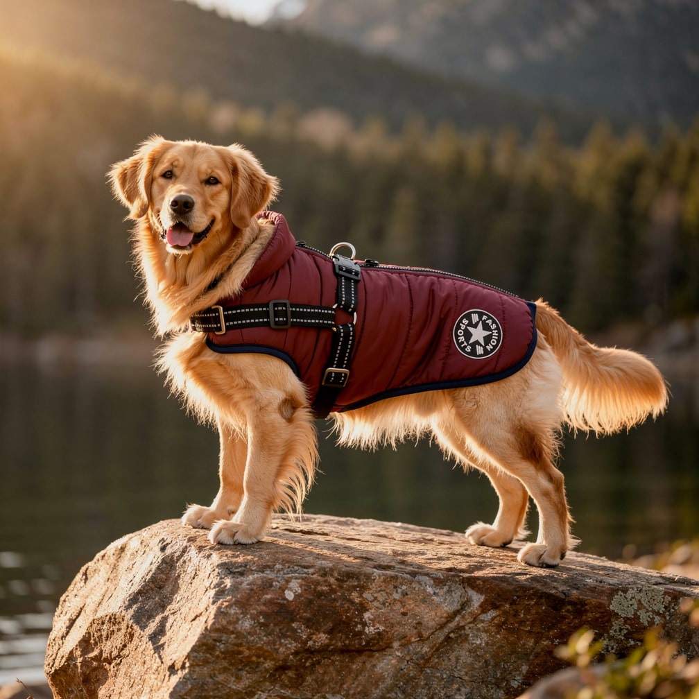Insulated Dog Coat with Built-In Harness – Water-Resistant Winter Jacket for Dogs, Reflective Trim
