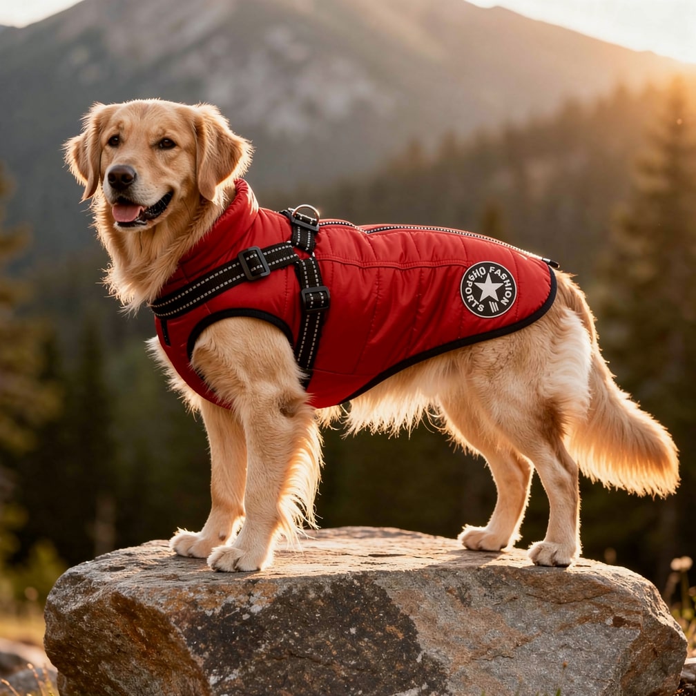 Insulated Dog Coat with Built-In Harness – Water-Resistant Winter Jacket for Dogs, Reflective Trim