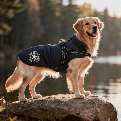 Insulated Dog Coat with Built-In Harness – Water-Resistant Winter Jacket for Dogs, Reflective Trim