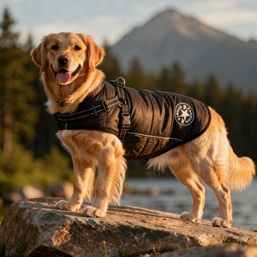 Insulated Dog Coat with Built-In Harness – Water-Resistant Winter Jacket for Dogs, Reflective Trim