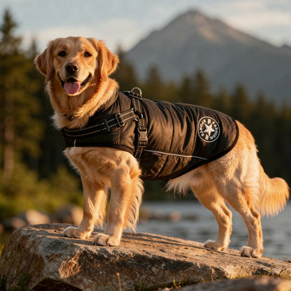 Insulated Dog Coat with Built-In Harness – Water-Resistant Winter Jacket for Dogs, Reflective Trim