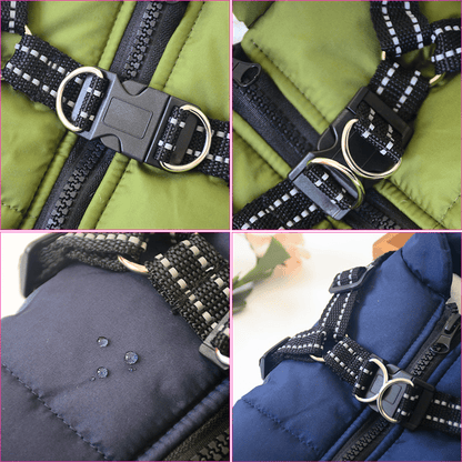 Insulated Dog Coat with Built-In Harness – Water-Resistant Winter Jacket for Dogs, Reflective Trim