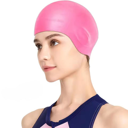 Silicone Swim Cap with Ear Pockets for Long Hair Protection – Waterproof Pool Cap for Women Men Kids Competitive Training Lap Swimming