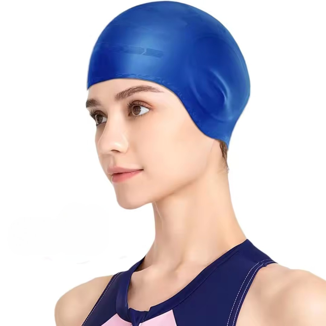 Silicone Swim Cap with Ear Coverage for Pool Training, Long Hair Protection, Chlorine Defense, Men Women Adults, Non-Slip Waterproof