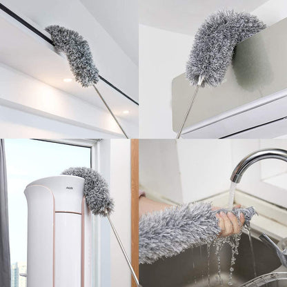 Extendable Microfiber Duster with Bendable Head 34–110 Inches for High Ceilings Fans Cobwebs Washable Lightweight Gray Pole Household Indoor