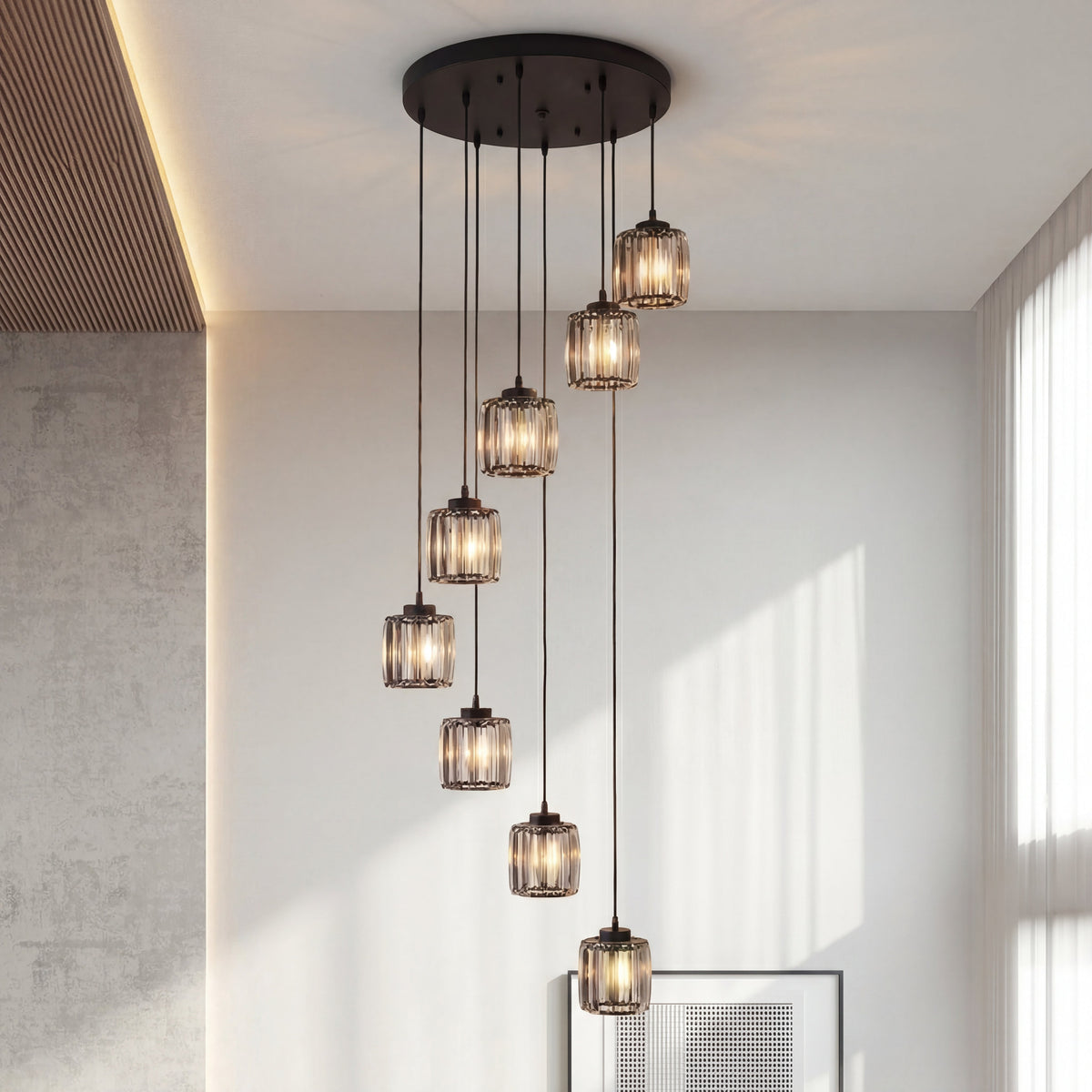Spiral Crystal Chandelier Multi-Tier Cascading Glass Fixture for High Ceilings Foyer Dining Room Entryway Stairwell