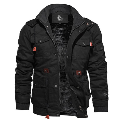 Insulated Cotton Utility Jacket with Detachable Hood for Men – Waterproof All-Weather Outdoor Coat for Hiking, Work & Everyday Wear