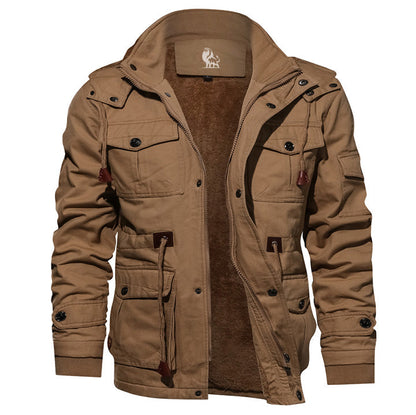 Hooded Field Jacket for Men | Cotton-Poly Insulated Outerwear | Water-Resistant Utility Coat | Removable Hood | Tactical Winter Jacket