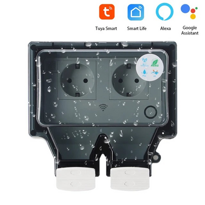 Outdoor WiFi Smart Plug IP66 Weatherproof Wireless Outlet for Garden Lights Pool Pump Remote Control Voice Compatible